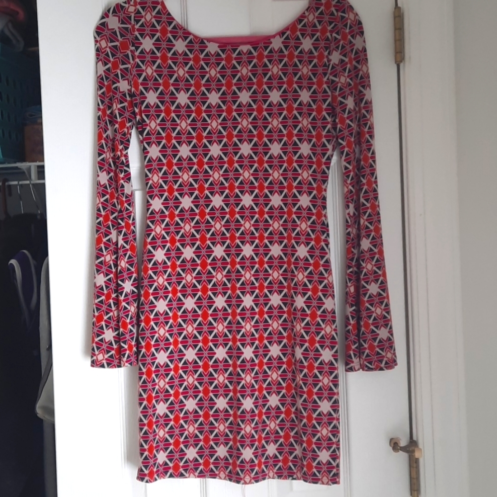 Hello Miss Mini Dress Size Medium Pink Red Black Print